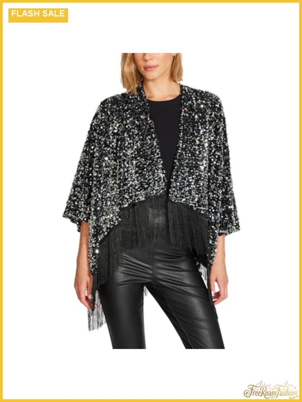 Steve Madden Sequin Fringe Crop Ruana One Size Wrap